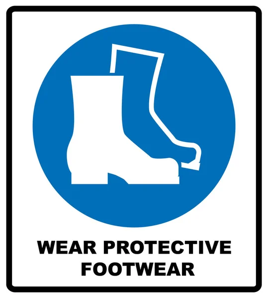 Use calzado de seguridad. Botas de seguridad protectoras deben ser usados, signo obligatorio, ilustración vectorial. — Vector de stock