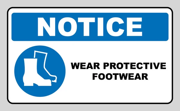 안전 신발을 착용 한다. 보호 안전 장화는 효력이 있어야 하며, 위임 표지판, 반사기 삽화. — 스톡 벡터