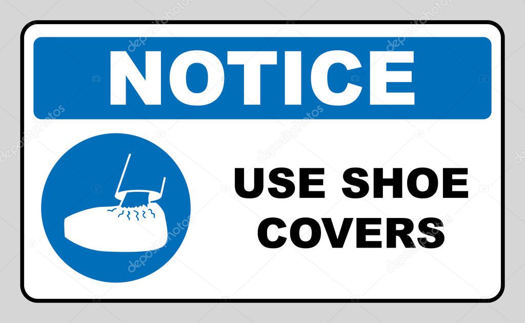 Use shoe covers sign. Protective safety covers must be worn, mandatory sign, vector illustration.