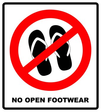 Sign no sandals. No slipper red prohibition plane icon on white background. Ban flip flops. Stock illustration clipart