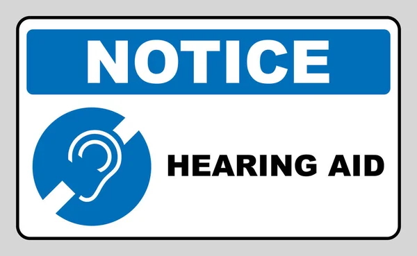 Merk symbool, gehoorapparaat banner. Hoorzitting steun pictogram geïsoleerd op een witte achtergrond. Blauwe cirkel, vectorillustratie. — Stockvector
