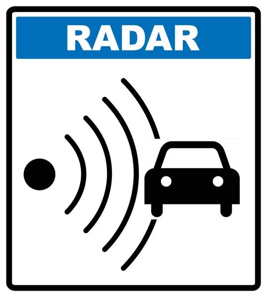 Icona del radar stradale. Notare il simbolo del traffico nel cerchio blu isolato su bianco con testo. Illustrazione vettoriale — Vettoriale Stock
