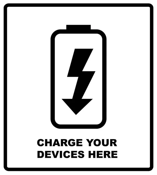 Náboj, který vaše zařízení zde podepsat. Ikona baterie, indikátor nabíjení na tmavém pozadí pro návrh izolované na bílém. Vektorové ilustrace — Stockový vektor