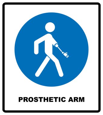 Prosthetic arm sign. Mandatory blue symbol isolated on white, vector illustration clipart