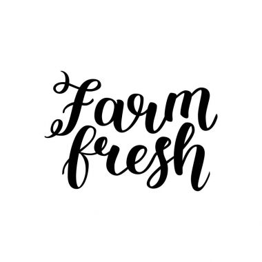 Yaratıcı tipografik poster ile izole metin çiftlik taze ürünlerle beyaz arka planda siyah yuvarlak siluet harflerle. Vektör çizim