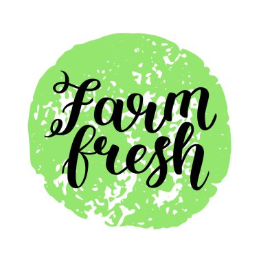 Yaratıcı tipografik poster ile izole metin çiftlik taze ürünlerle beyaz arka planda siyah yuvarlak siluet harflerle. Vektör çizim