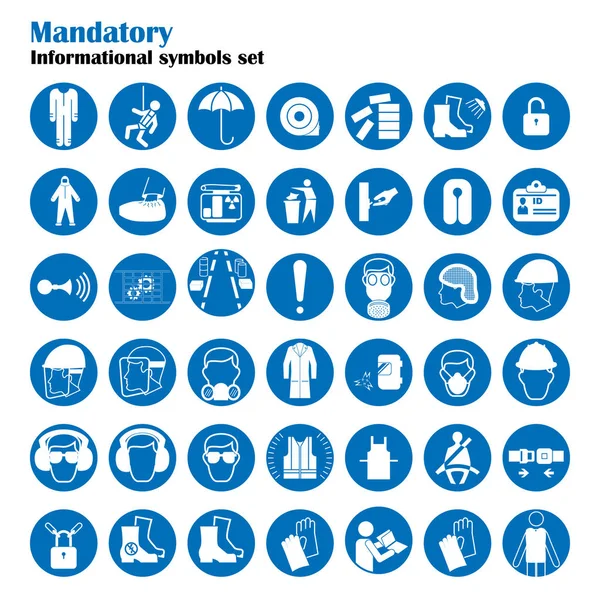 Set of safety and health protection signs. Mandatory construction and industry signs. Collection of safety equipment. Protection on work. Vector illustration — Stock Vector