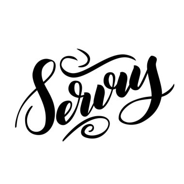 Servus. Bavyera Servus ile geleneksel Alman Oktoberfest bier Festivali. İllüstrasyon izole beyaz yazı vektör çizilmiş brsh.