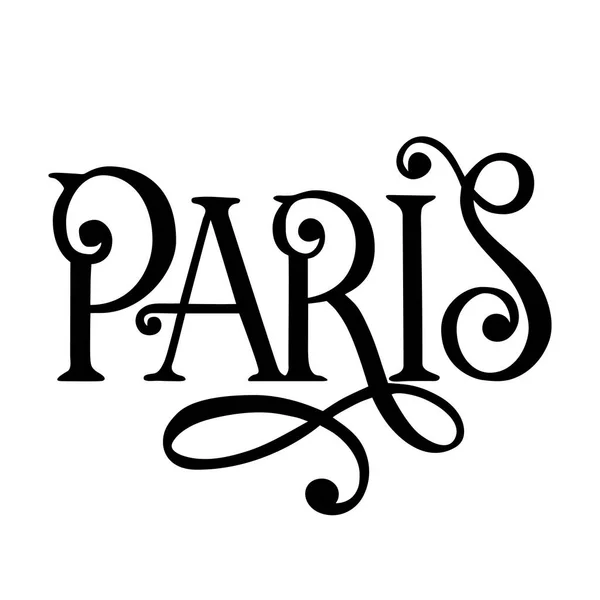 シティのロゴが白で隔離。黒ラベルまたはロゴです。グランジ スタイルのビンテージ バッジ書道。T シャツやポスターに最適です。パリ、フランス — ストックベクタ