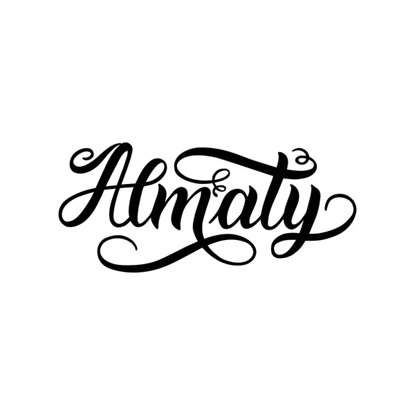 City logo isolated on white. Black label or logotype. Vintage badge calligraphy in grunge style. Great for t-shirts or poster. Almaty, Kazakhstan — Stock Vector