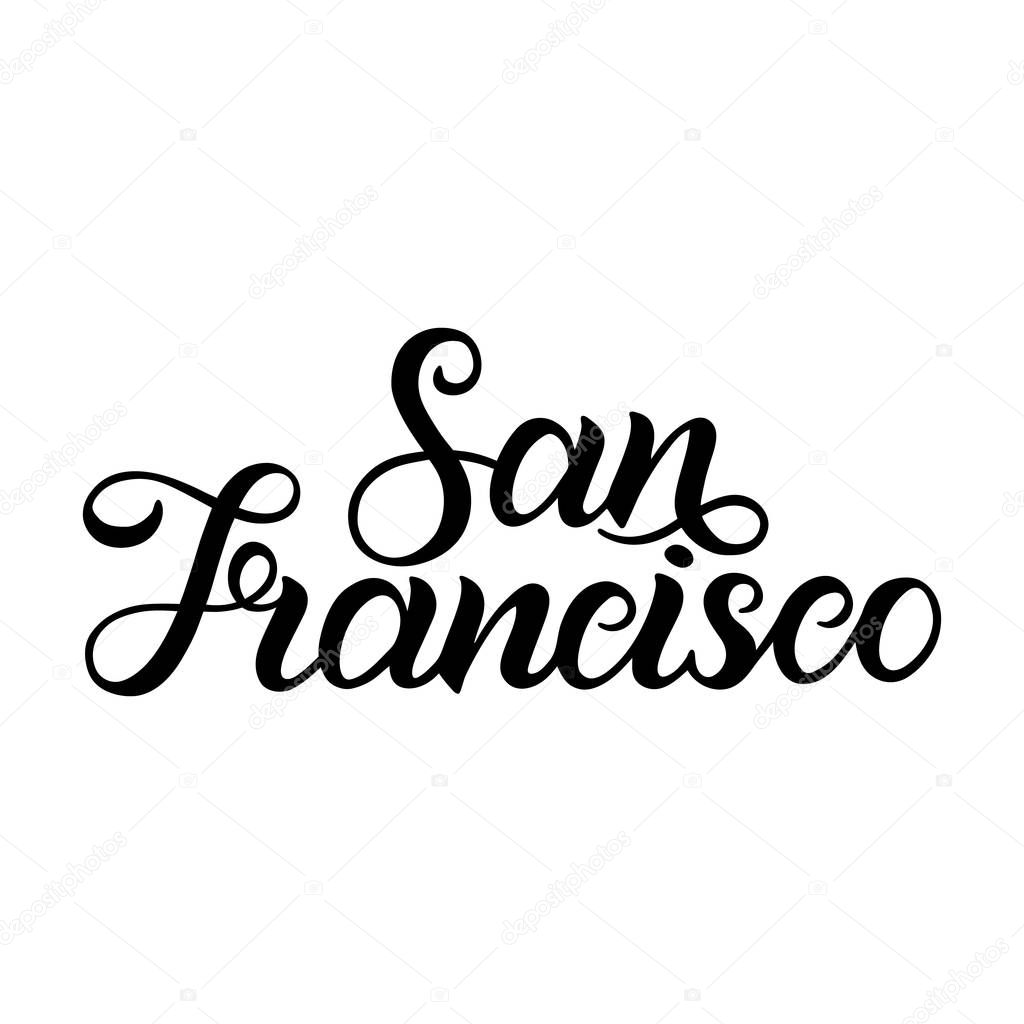 City logo isolated on white. Black label or logotype. Vintage badge calligraphy in grunge style. Great for t-shirts or poster, San Francisco, USA, America