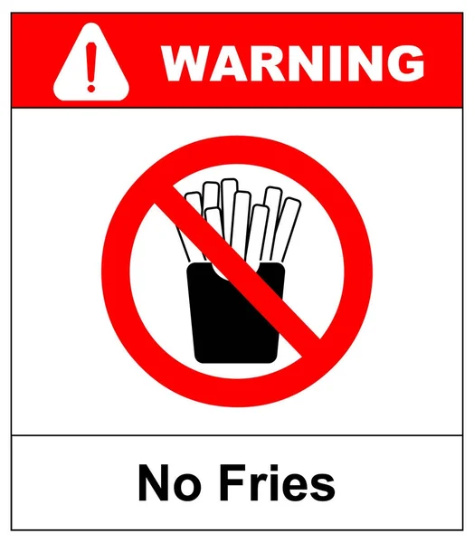 감자 튀김을 중지 합니다. 지방 간이 식품을 금지. 종이 상자에 감자를 슬라이스. 식사에 대 한의 상징 빨간색 금지 기호입니다. 금지 된 유해 식사 — 스톡 벡터