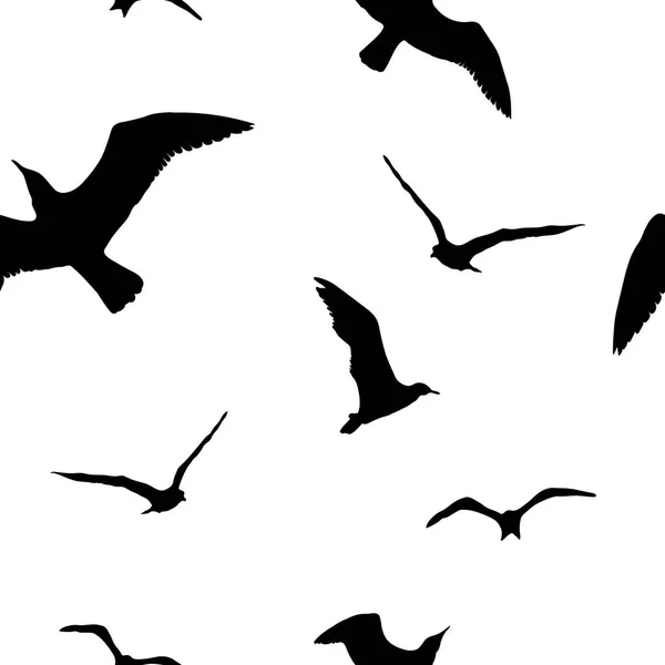 Siluetas de gaviotas. Vector Decoración de pared de patrón negro — Archivo Imágenes Vectoriales