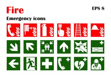 Fire emergency icons.  illustration.  clipart