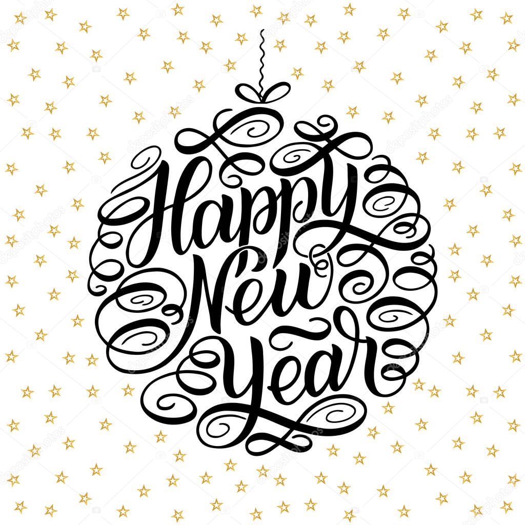 Happy New Year, lettering Greeting Card design circle text frame on shadows. Vector illustration.