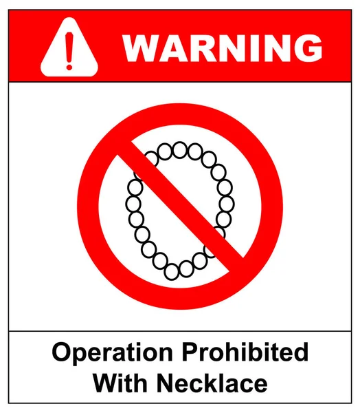 Operatie met ketting verboden pictogram. Take Off Jewelry bij het werk teken. Een waarschuwingsbord voor cartoon. Vector illustratie geïsoleerd op wit. Rode waarschuwing verboden symbool — Stockvector