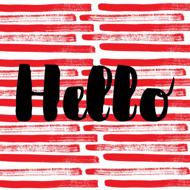 Merhaba. Vektör el çizilen fırça renkli arka plan üzerinde yazı.