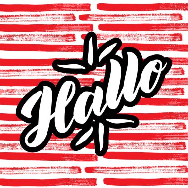 Merhaba. Word Merhaba, Almanca iyi günler. Moda hat. Vektör çizim renkli arka plan üzerinde. Çizilmiş yazı