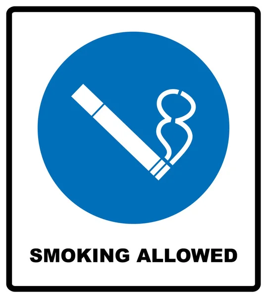 Fumeurs autorisés icône. Panneau rond bleu avec pictogramme blanc et texte noir. Illustration vectorielle isolée sur blanc. Symbole obligatoire pour les lieux publics et à l'extérieur. Bannière de notification . — Image vectorielle