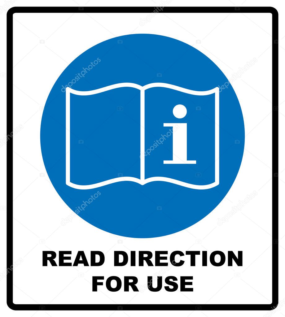 Read direction for use icon. Refer to instruction manual booklet mandatory sign, General mandatory action sign. Vector illustration isolated on white