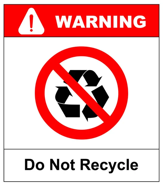 Non riciclare il simbolo, No recycle label, Recycle proibition sign, isolato su sfondo bianco illustrazione vettoriale. Icona cerchio rosso proibito con semplice pittogramma nero. Bandiera di avviso . — Vettoriale Stock