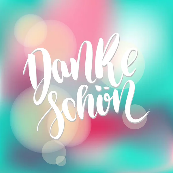 Danke schoen. Gracias en alemán. Vector dibujado a mano con letras de pincel sobre fondo colorido . — Vector de stock