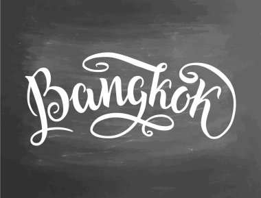 Bangkok el yazısı. Tahta zeminde şehir logosu var. Grunge tarzında klasik bir el yazısı. Tişört ya da poster için harika. Bangkok, Tayland. Tahta desenli poster.