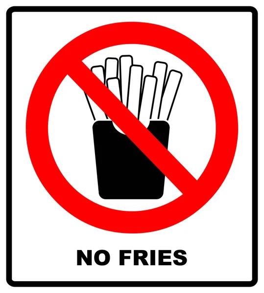 Fermate le patatine fritte. Divieto di fast food grassi. Patate affettate in scatola di carta. Emblema contro il mangiare. Segnale di divieto rosso. Farina nociva vietata — Vettoriale Stock