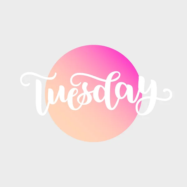 Tuesday. Handwriting font by calligraphy. Vector illustration on colorful gradient background. EPS 10. Brush white lettering. Day of Week — Stock Vector