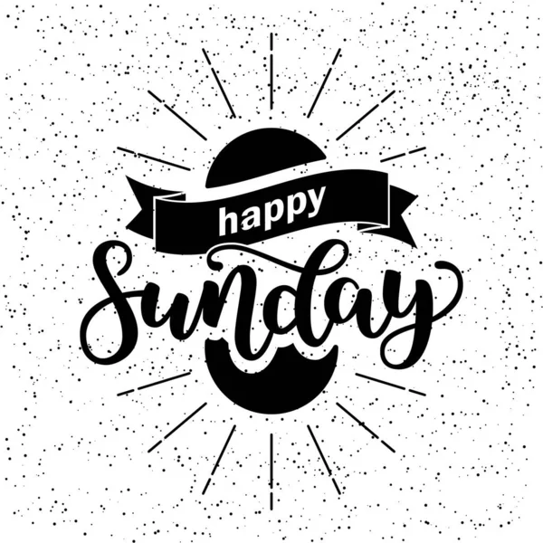 Happy Sunday lettering quote, Hand drawn calligraphic sign. illustration on black white abstract background. Typographic handlettering poster or card, — Stock Photo, Image