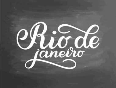 Rio de Janeiro metni ile soyut. Klasik konsept arka plan, sanat şablonu, logo, etiketler, düzen, pankart. El yapımı tipografi kelimesi. Tahta desenli arka planda harf posteri.