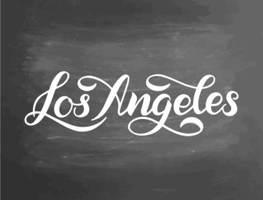 Los Angeles 'tan selamlar, Usa. Tipografi posteri, harf tasarımı. El yapımı kaligrafi, tişört için mesaj, kartpostal, poster. Çizim. Tebeşir desenli arka plan