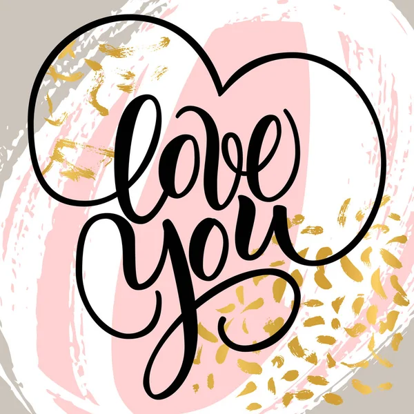 Älskar dig, handskriven pensel bokstäver med hjärtan. Romantisk kalligrafi. illustration på abstrakt bakgrund. Gratulationskort för Alla hjärtans dag. Redo för utskrift. — Stockfoto