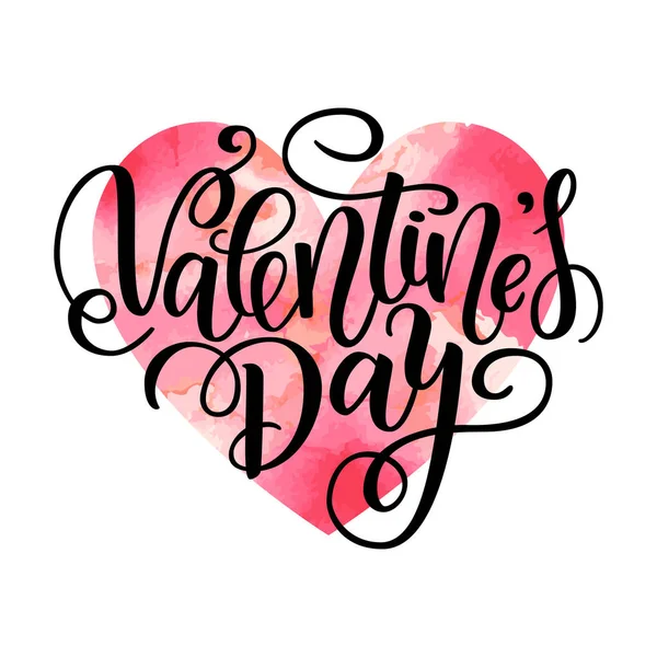 Happy Valentine s day card. Greeting Card to Day of Saint Valentine. illustration isolated on white. Cute hand-written brush lettering. 14 february post card. Watercolor red heart. — Stock Photo, Image