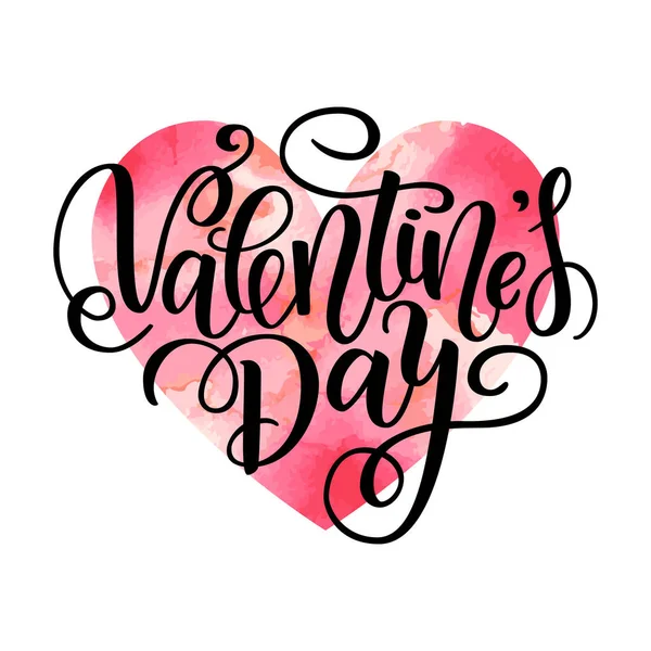 Happy Valentine s Day Karte. Grußkarte zum Valentinstag. Illustration isoliert auf weiß. Niedliche handgeschriebene Pinselschrift. 14 Februar Postkarte. Aquarell rotes Herz. — Stockfoto