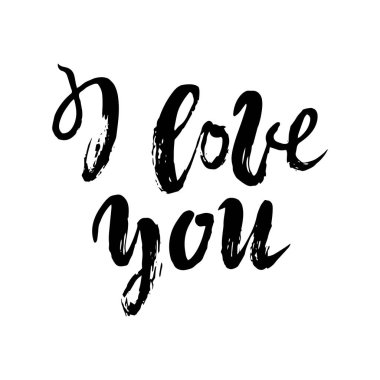Kartpostalını seviyorum. Sevgililer Günü için bir deyim. Mürekkep çizimi. Modern fırça kaligrafisi. Beyaz arka planda izole edilmiş. İllüstrasyon el yazısı.