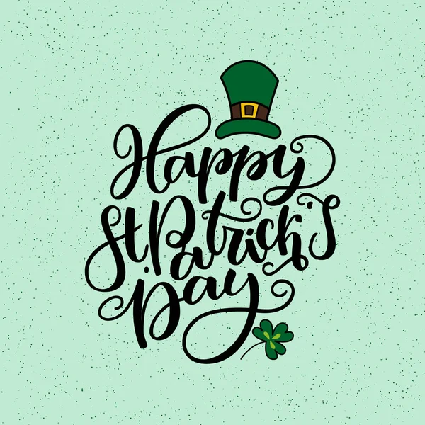 St. Patricks Day Schriftzug. Urlaubsposter. Isoliertes Schild auf grünem Hintergrund. Ideal für Grußkarten, Poster, Etiketten, Aufkleber. Pinseltinte moderne Handschrift. — Stockfoto