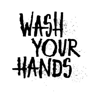 Alıntı yaparak ellerini yıka. Su sıçratan güzel bir el yazısı. Hijyenle ilgili bir poster. Hastalık önleme. Tedbir mesajı. Vektör illüstrasyonu beyazda izole edildi.
