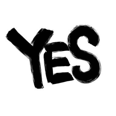 Evet kelimenin kaligrafisi. Simge beyazda izole edildi. Evet, elle çizilmiş yazı. Web, yazdırma, çıkartma, düğmeler için vektör illüstrasyonu