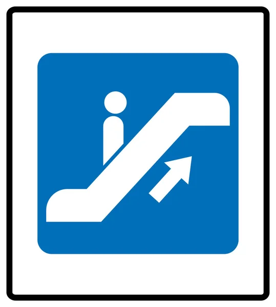 Эскалатор поднимается на знак. Векторная иллюстрация выделена на белом синем обязательном информационном символе. Белая пиктограмма — стоковый вектор