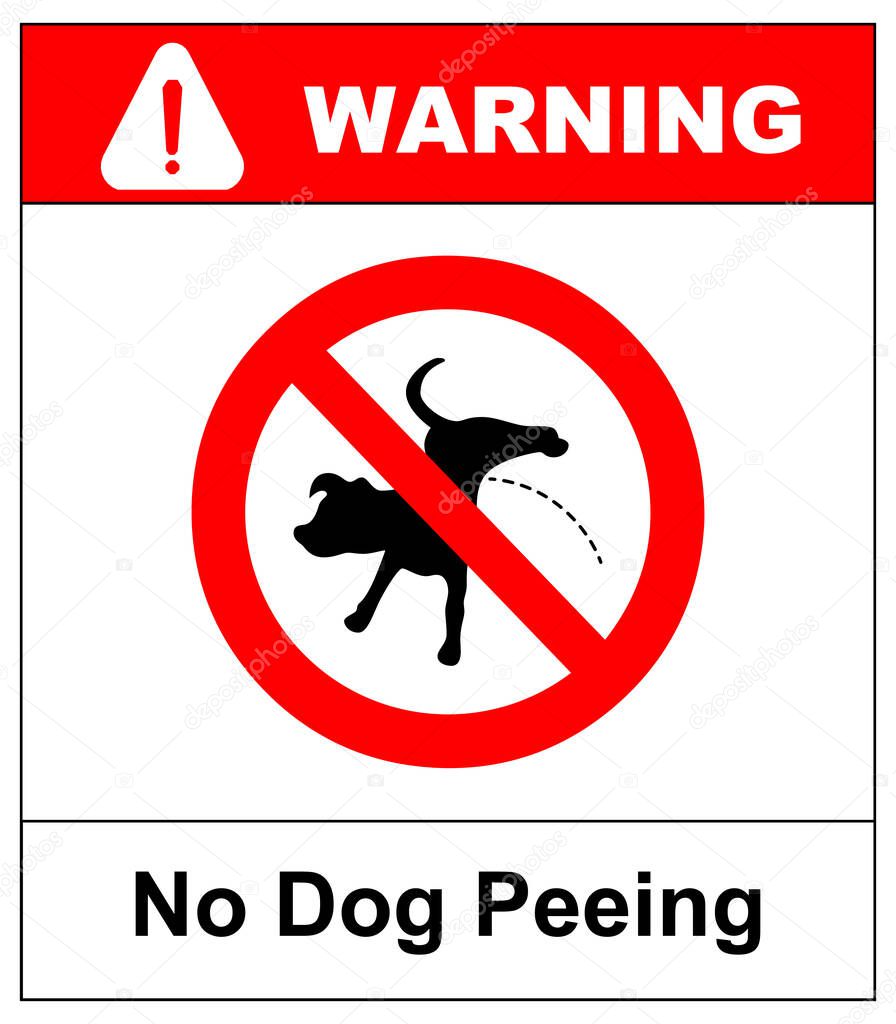 Warning forbidden sign no dog peeing. Vector illustration isolated on white. Red prohibition symbol for public places. No pissing dog icon