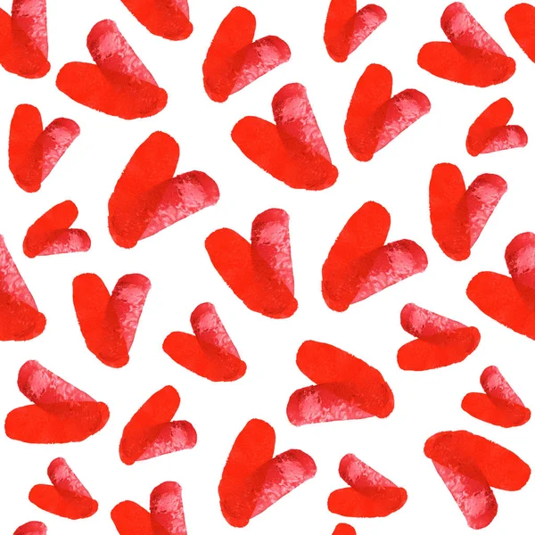 Бесшовный узор с раскрашенными вручную акварельными сердцами на белом фоне. Perfect for Valentine 's day . — стоковое фото