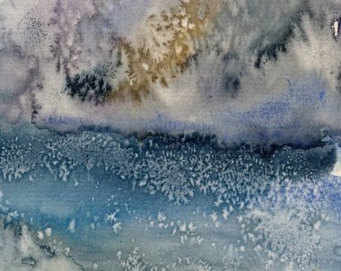 Suluboya el boyası arka plan. Islak suluboya, suluboya efektler. Okyanus soyut illüstrasyonu.