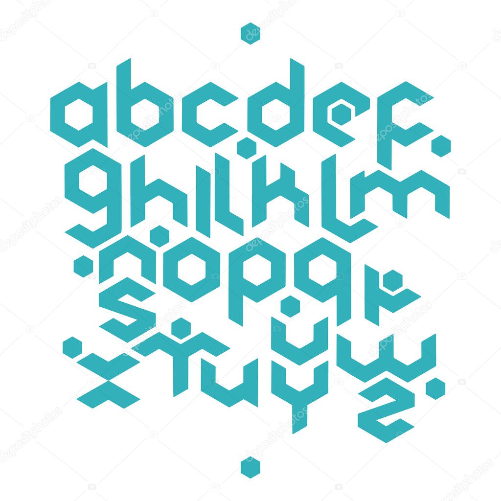 Hexagonal futuristic alphabet. Vector stock illustration of english letters in modern geometric style