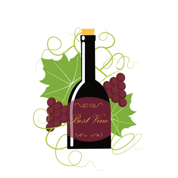 Szőlő berry levél szőlő üveg mögött — Stock Vector