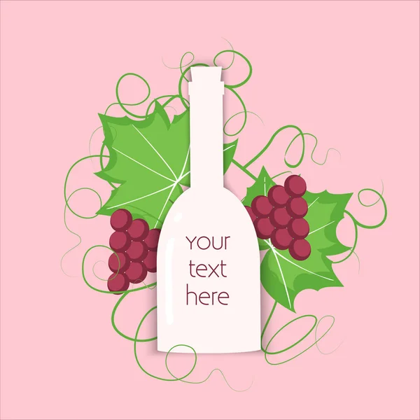 Grape berry leaf behind vine bottle — Stock Vector
