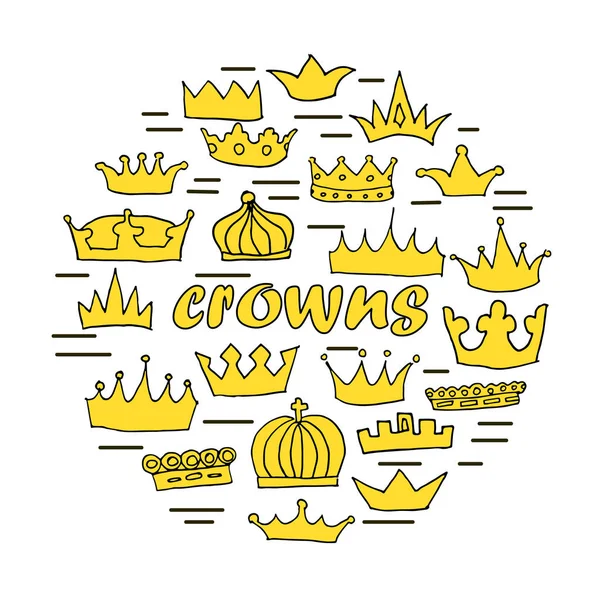 Hand drawn crowns set — Stock Vector