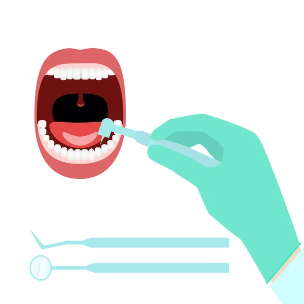 Zahnarzt Hand offenen Mund — Stockvektor