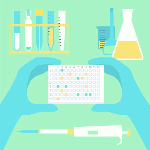 Hand met pcr plaat — Stockvector