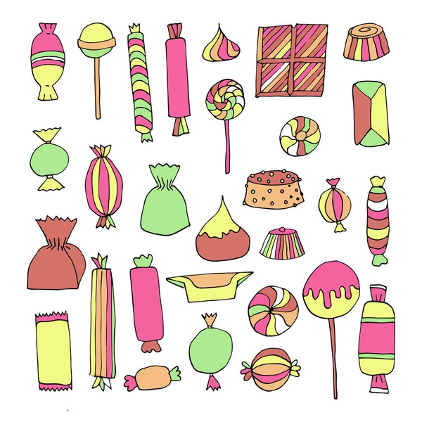 Conjunto de doces desenhados à mão — Vetor de Stock